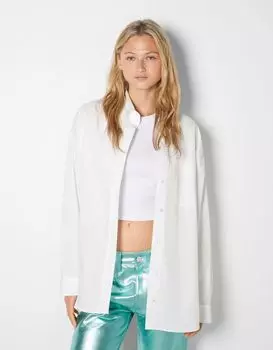 Поплиновая рубашка оверсайз с длинными рукавами Bershka