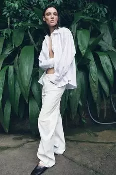 Поплиновая рубашка оверсайз ZARA, белый