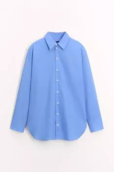 Поплиновая рубашка оверсайз ZARA, синий