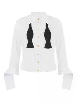 Поплиновая рубашка с бантом Elisabetta Franchi, белый