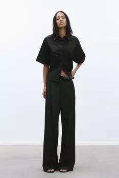 Поплиновая рубашка с карманом ZARA, черный