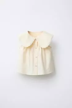 Поплиновая рубашка с кружевной отделкой ZARA, цвет Pastel yellow