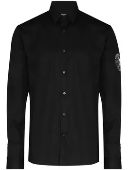 Поплиновая рубашка с нашивкой-логотипом Balmain, черный