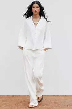 Поплиновая рубашка с широкими рукавами ZARA, белый