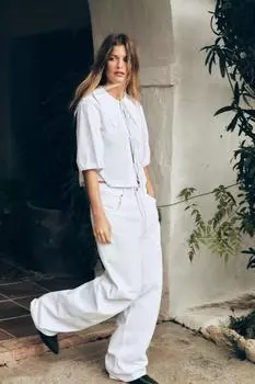 Поплиновая рубашка с воротником "питер пэн" ZARA, белый