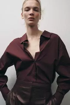 Поплиновая рубашка ZARA, бордовый