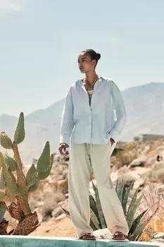 Поплиновая рубашка ZARA, светло-синий