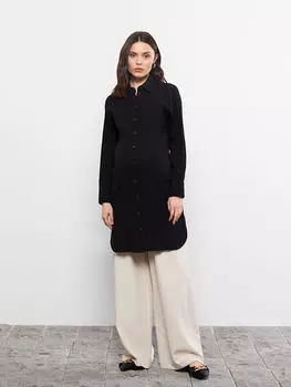 Поплиновая туника для беременных с воротником-стойкой и длинными рукавами LC Waikiki Maternity