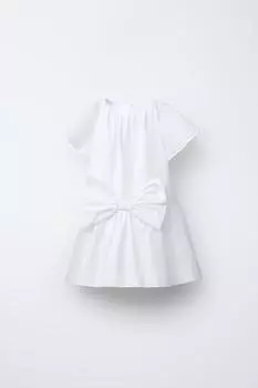 Поплиновое платье с бантом ZARA, белый