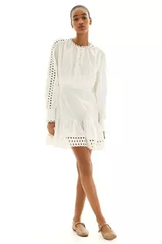 Поплиновое платье с вышивкой H&M, белый