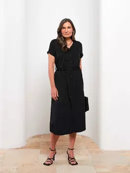 Поплиновое женское платье с V-образным вырезом и короткими рукавами LCW Grace