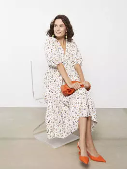 Поплиновое женское платье с V-образным вырезом и цветочным принтом с короткими рукавами Xside