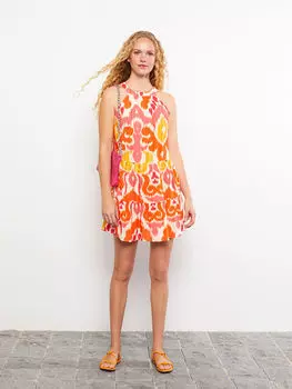 Поплиновое женское платье с вырезом на шее и узором без рукавов LCW Casual