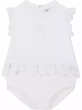Поплиновый ромпер с английской вышивкой Dolce & Gabbana Kids, белый
