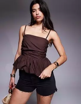 Поплиновый топ-бандо River Island коричневого цвета