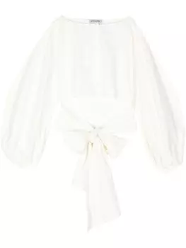 Поплиновый топ с вырезом-лодочкой и завязками Del Core, нейтральный цвет