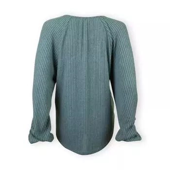 Поповер I Am by Studio 51 с V-образным вырезом, свободный крой, уютная трикотажная ткань в рубчик, присборенные рукава, высокий-низкий подол I Am