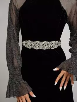 Пояс эластичный со стразами, черный / белый