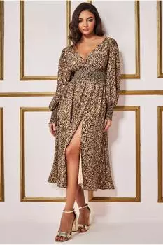 Пояс миди с длинными рукавами и гофрированной отделкой Goddiva, мультиколор