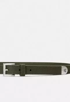 Пояс PEBBLED LEATHER SKINNY BELT Ralph Lauren, оливковый