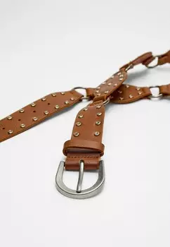 Пояс WITH RHINESTONES AND STUDS Stradivarius, коричневый