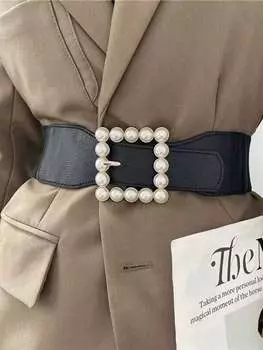 Пояс женский с жемчугом, черный