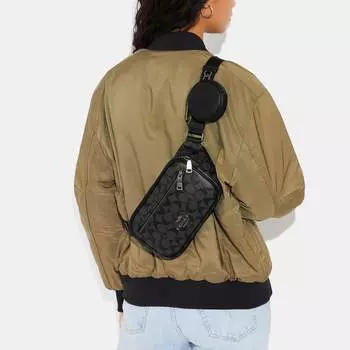 Поясная сумка Coach Outlet Elias из фирменной парусины, цвет Gunmetal/Charcoal