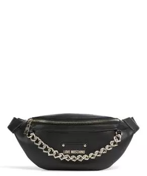 Поясная сумка из искусственной кожи с цепочкой и цепочкой в виде сердца со стразами Love Moschino, черный
