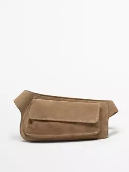 Поясная сумка из замши Massimo Dutti, бежевый
