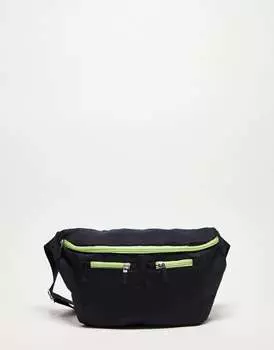Поясная сумка Public Desire Ethan Pocket в цвете Black и Lime Green с техническими деталями