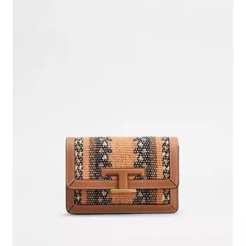 Поясная сумка T Timeless из ткани и кожи Micro с металлическим плечевым ремнем TOD's, оранжевый