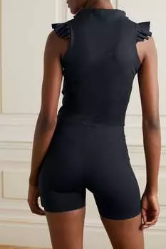 PORT DE BRAS Байкерский комбинезон из эластичного джерси с оборками, черный