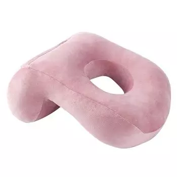 Портативная дорожная подушка для сна в обеденное время, подушка для офиса и дома, мягкая подушка с отверстием, светло-розовая Stuttg