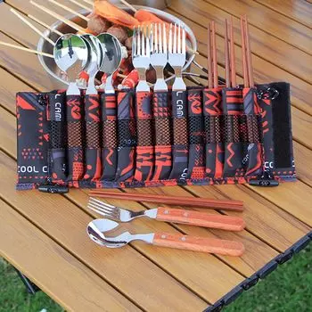 Портативный набор столовых приборов для кемпинга, износостойкая ложка для пикника, вилка и палочки для еды из нержавеющей стали для путешествий Hameb