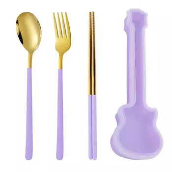 Портативный набор столовых приборов в форме гитары, пищевая полированная посуда из нержавеющей стали 304, сверхмощная дорожная ложка, вилка, набор палочек для еды для школы-H Hameb, мультиколор