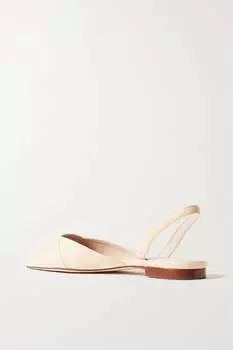 PORTE & PAIRE Туфли с ремешком на пятке из рафии с кожаной отделкой и острым носком, нейтральный