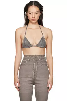 Портервиль бра из стрейч-денима с фольгированным покрытием Rick Owens Drkshdw, цвет pearl