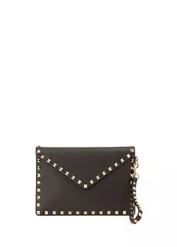 Портфель для рук из зернистой черной женской кожи rockstud Valentino Garavani