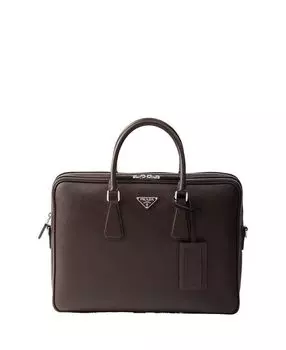Портфель из кожи Saffiano Prada, коричневый