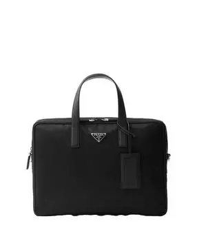 Портфель из переработанного нейлона и кожи Saffiano Prada, черный