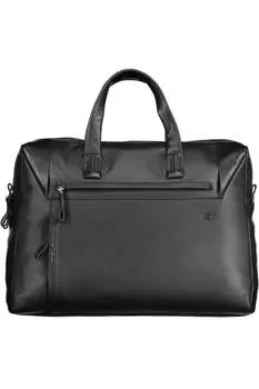 Портфель мужской Piquadro кожаный на ремне с логотипом, черный