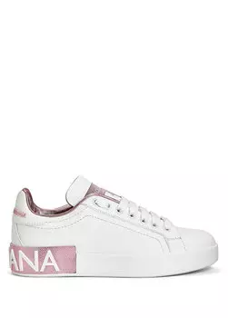 Portofino бело-розовые женские кожаные кроссовки Dolce&Gabbana