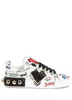 Portofino белые женские кожаные кроссовки с принтом Dolce&Gabbana