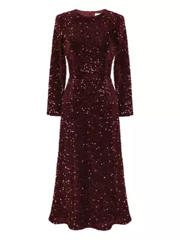 POST MERIDIEM бархатное платье миди с пайетками, красный