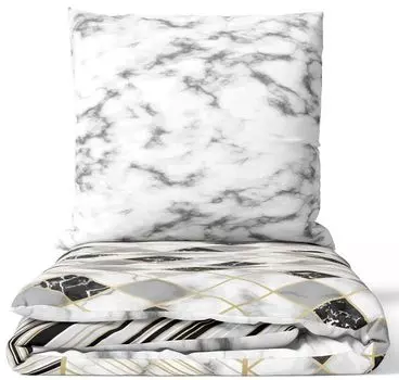 Постельное белье 135х200 + 80х80 см хлопок Renforce белое серое золото ромбовидный мрамор на молнии, 4 шт leonado vicenti