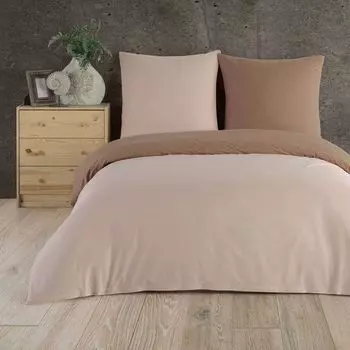 Постельное белье 135х200 + 80х80 см 100% хлопок Renforce Uni двусторонний комплект постельного белья из 2 предметов, пододеяльник на молнии кремовый/нуга коричневый Buymax