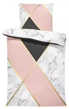 Постельное белье 135х200 см геометрический рисунок мрамор белый розовый черный микрофибра One-Home