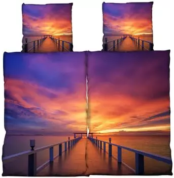 Постельное белье 135х200 см и 80х80 см. Пододеяльник из микрофибры современный фотопринт, цвет: Partner Beach Blue, размер: 4 шт. 135х200 см One-Home