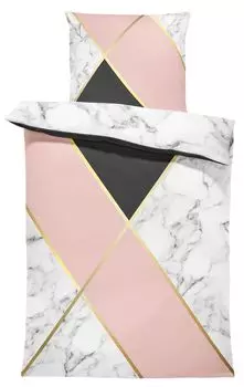 Постельное белье 135х200 см и 80х80 см. Пододеяльник из микрофибры с фотопринтом современный, цвет: геометрический мраморно-розовый, размер: 2 шт. 135х200 см One-Home