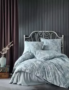 Постельное белье 135х200 см. Комплект из 2 предметов, мятно-зеленый, 100 % хлопок/ренфорсе, белый цветочный узор, натуральный V1 Yadetextil